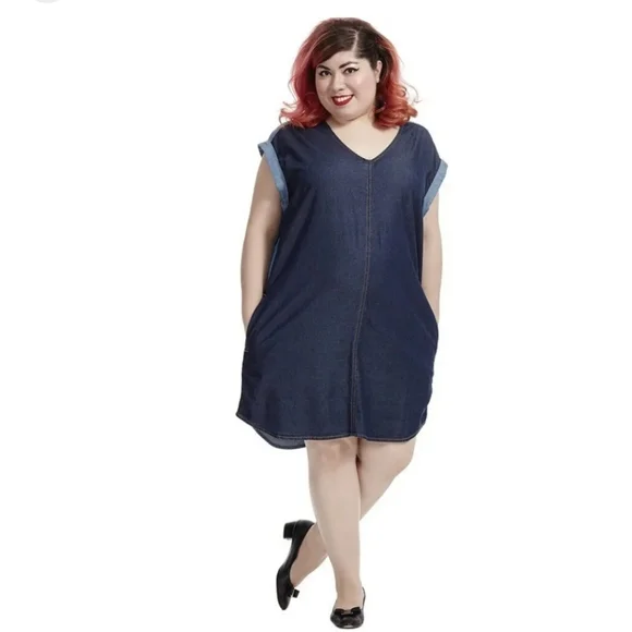 Melissa McCarthy Seven7 Colorblock Chambray Dress - XL - Picture 1 of 10